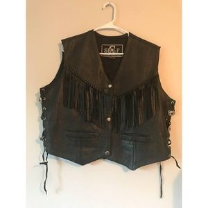 Shaf black Genuine Leather Biker vest
